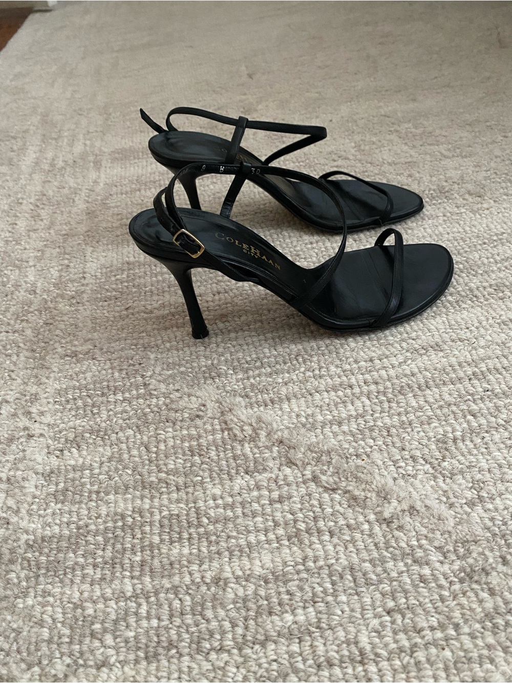 Cole Haan Black Leather Strappy Slingback Heels - Picture 2 of 4